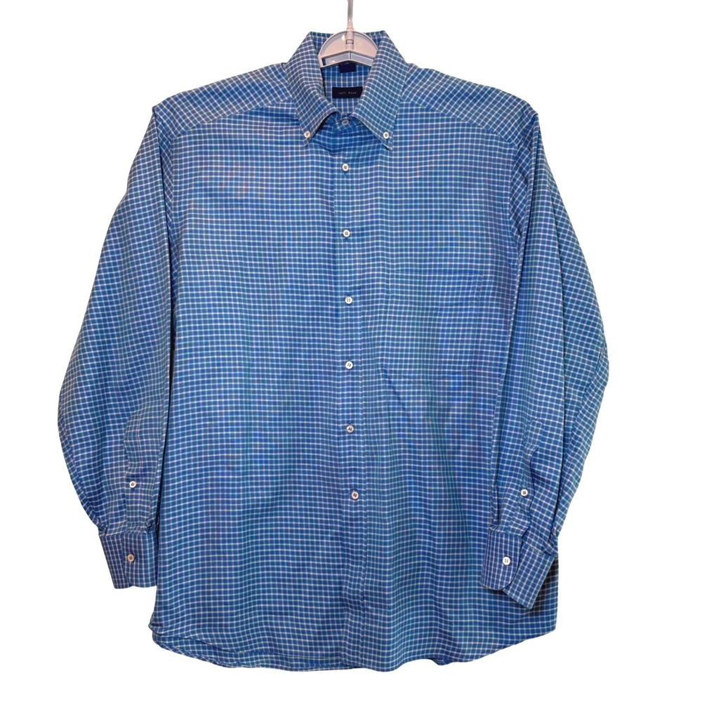 Jeff Rose Mens Blue Gingham Button Down Shirt Large‎ 100% Cotton Made in Italy - Picture 2 of 5